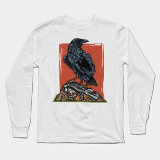 Raven Stomping on Skull Long Sleeve T-Shirt